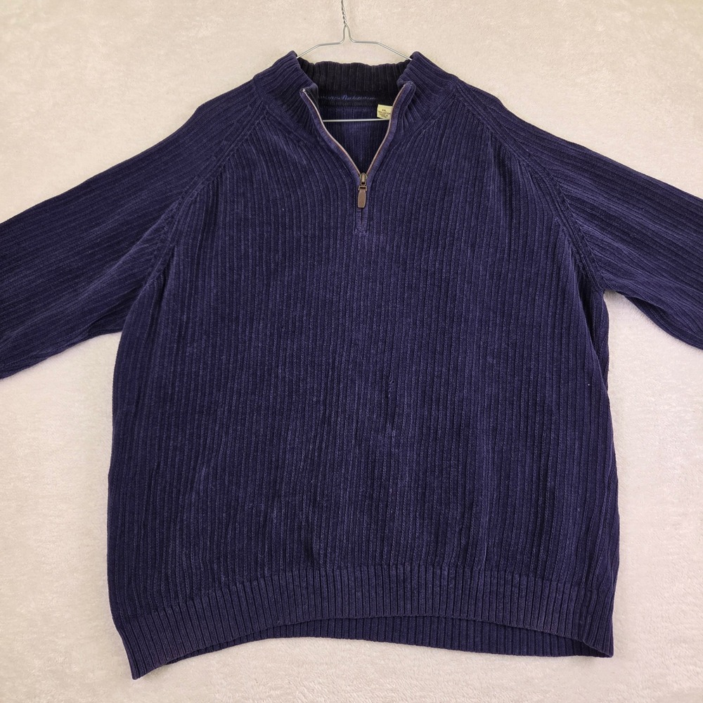 Tommy Bahama Mens XXL Navy Blue Cotton Ribbed Corduroy Quarter Zip Sweater